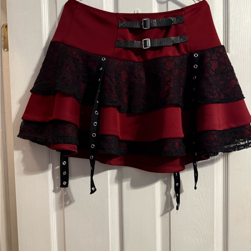 Hot Topic Elegant Burgundy and Black Lace Skirt
